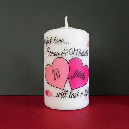 PERSONALISED ANNIVERSARY HEARTS PILLAR CANDLE (2 SIZES)