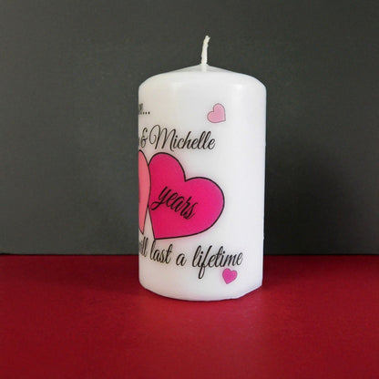 PERSONALISED ANNIVERSARY HEARTS PILLAR CANDLE (2 SIZES)