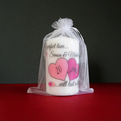 PERSONALISED ANNIVERSARY HEARTS PILLAR CANDLE (2 SIZES)