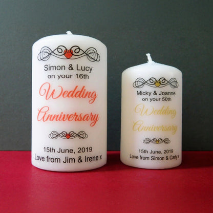 PERSONALISED WEDDING ANNIVERSARY PILLAR CANDLE