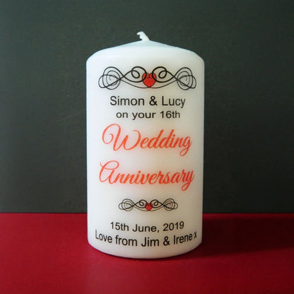 PERSONALISED WEDDING ANNIVERSARY PILLAR CANDLE