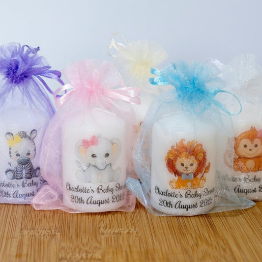 PERSONALISED PK10 CUTE ANIMALS BABY SHOWER 6CM CANDLES M003