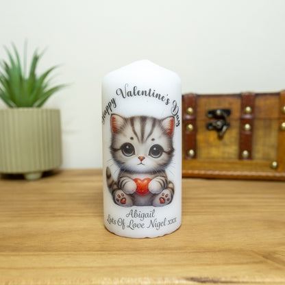 PERSONALISED 12CM CUTE CAT VALENTINE CANDLE P054