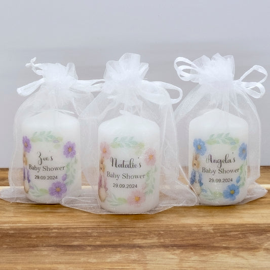 PERSONALISED 6CM RABBIT BABY SHOWER CANDLE FAVOURS M008