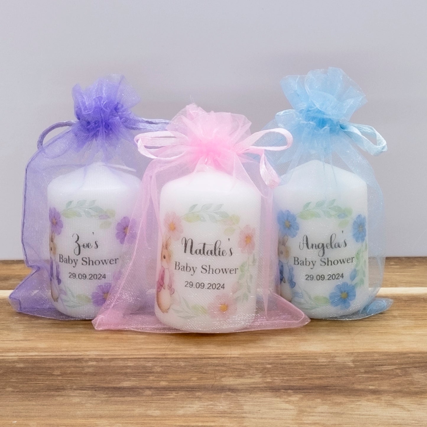 PERSONALISED 6CM RABBIT BABY SHOWER CANDLE FAVOURS M008