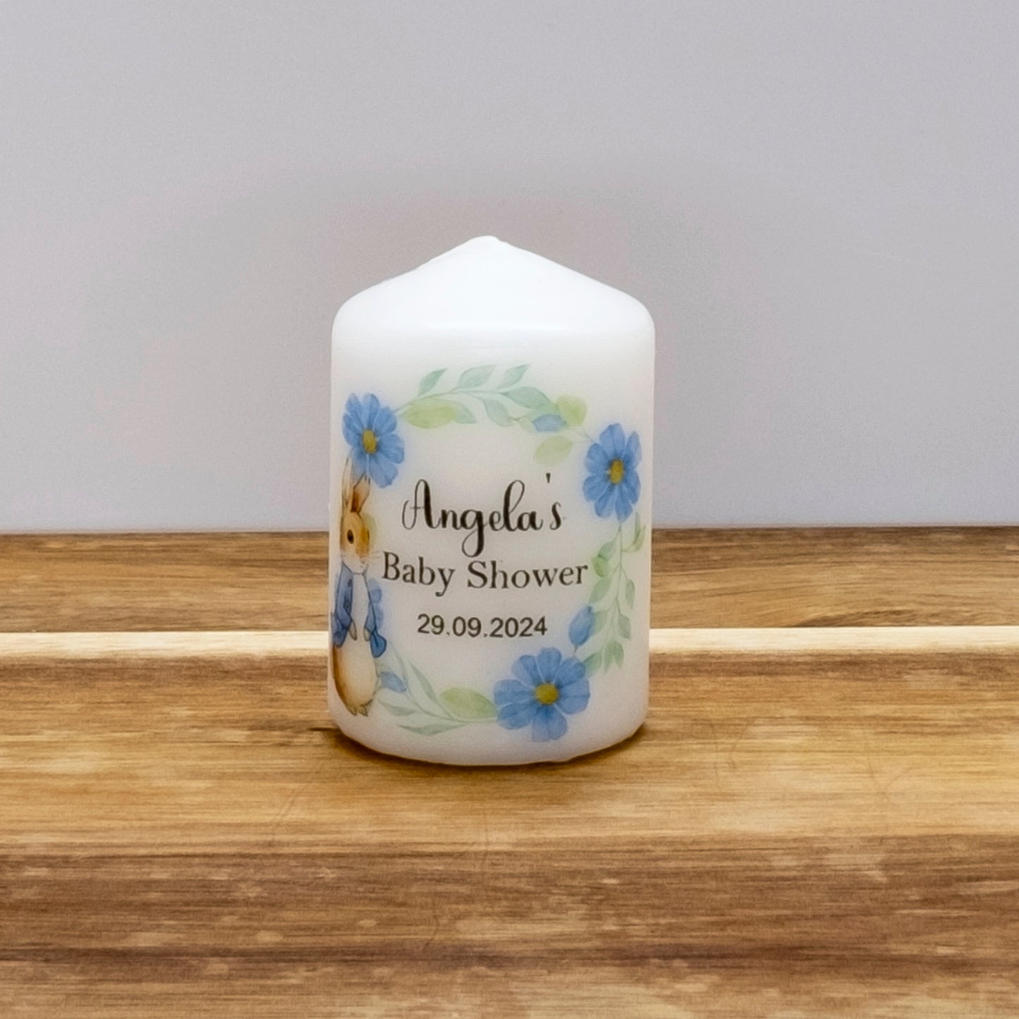 PERSONALISED 6CM RABBIT BABY SHOWER CANDLE FAVOURS M008