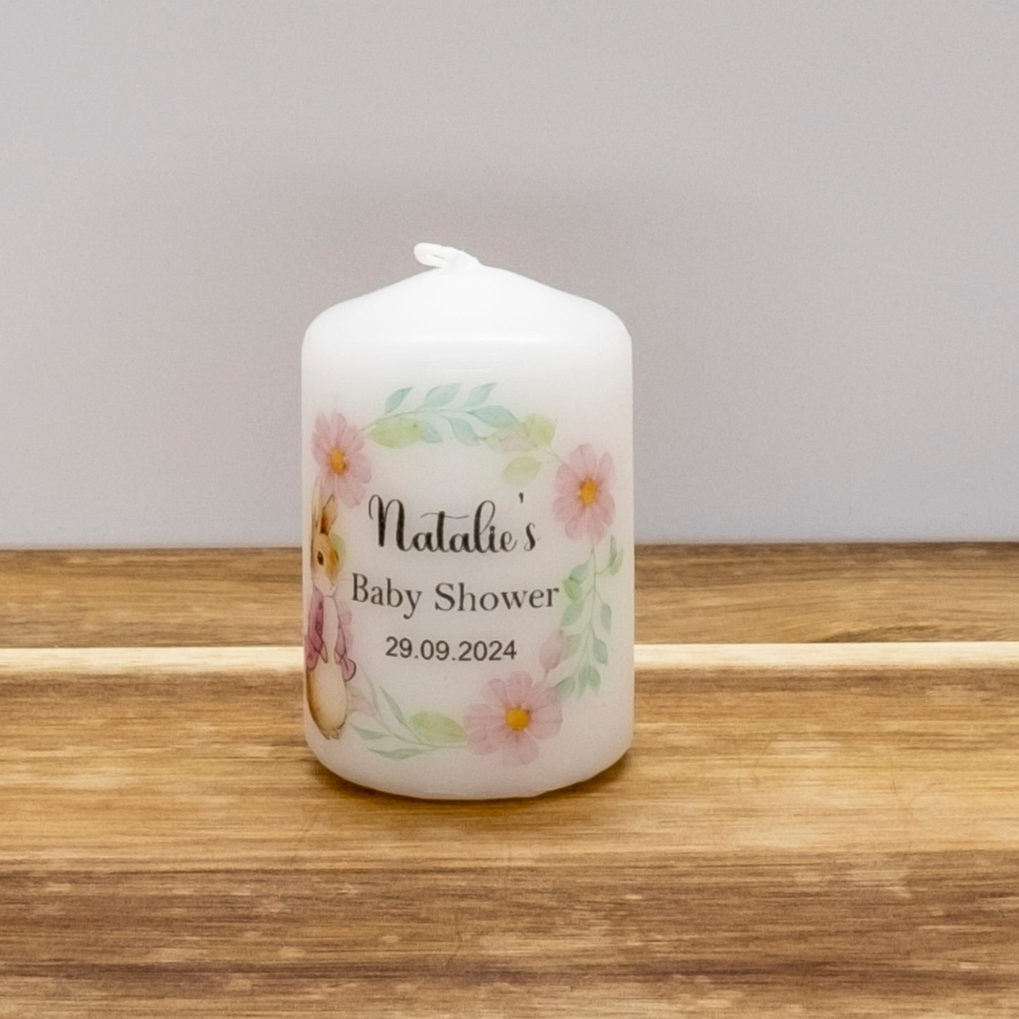PERSONALISED 6CM RABBIT BABY SHOWER CANDLE FAVOURS M008