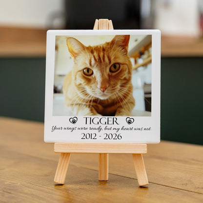 PET MEMORIAL PHOTO CERAMIC TILE WITH WOODEN EASEL