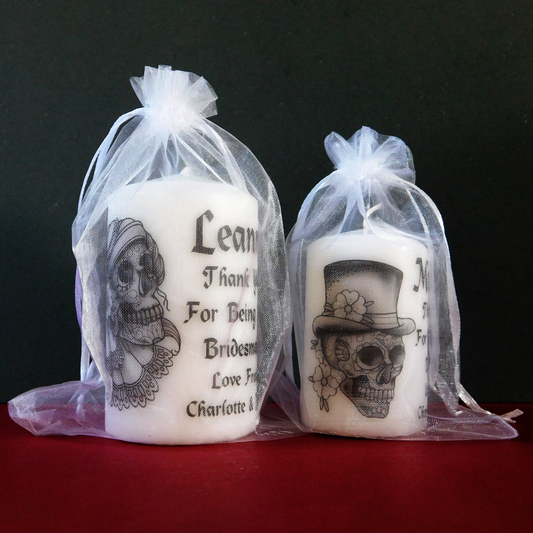 PERSONALISED GOTHIC WEDDING THANK YOU CANDLE (2 SIZES) P036