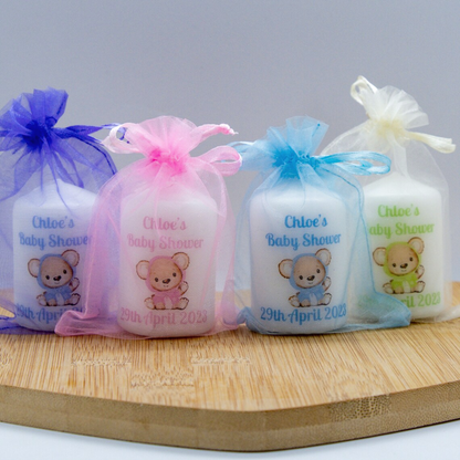 PERSONALISED 6CM TEDDY BEAR  FAVOUR CANDLES PK 10 M010