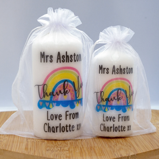 PERSONALISED RAINBOW THANK YOU CANDLE P070