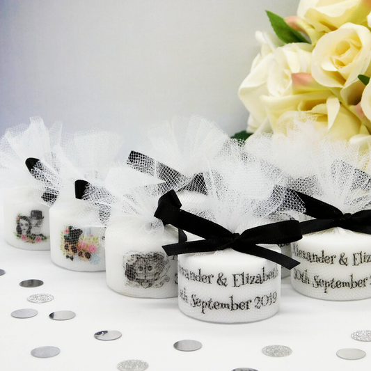 PERSONALISED PK10 GOTHIC TEALIGHT WEDDING FAVOURS TL009