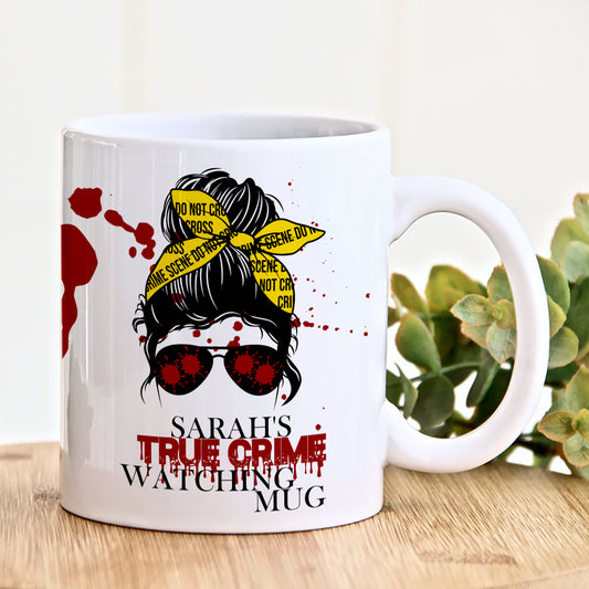 PERSONALISED MESSY BUN TRUE CRIME MUG AND COASTER - MG046