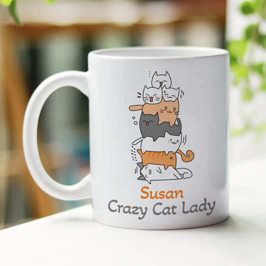 PERSONALISED CRAZY CAT LADY MUG AND COASTER - MG049