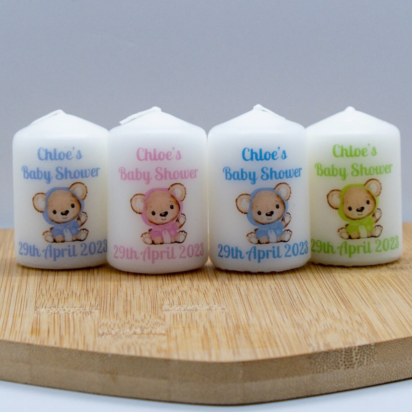 PERSONALISED 6CM TEDDY BEAR  FAVOUR CANDLES PK 10 M010