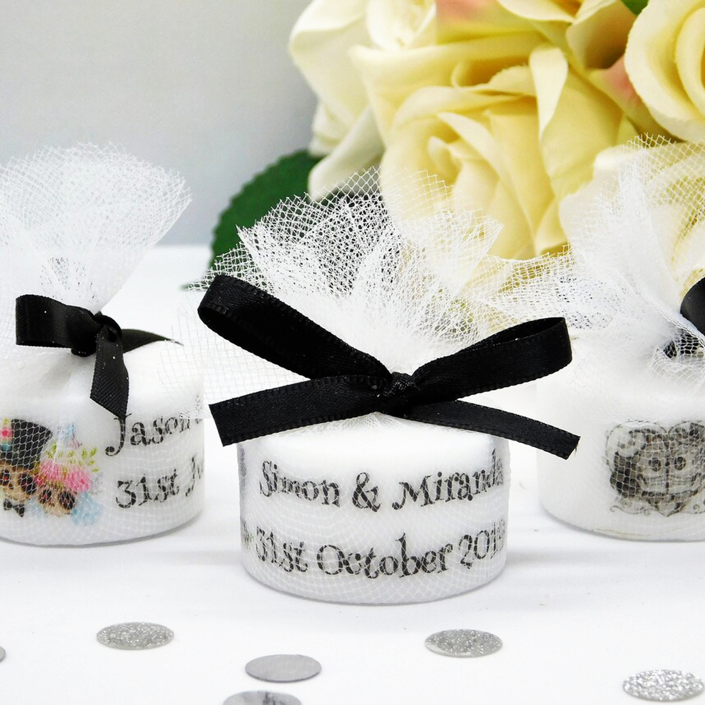 PERSONALISED PK10 GOTHIC TEALIGHT WEDDING FAVOURS TL009