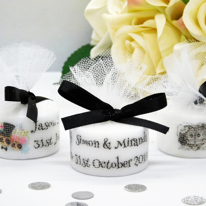PERSONALISED PK10 GOTHIC TEALIGHT WEDDING FAVOURS TL009