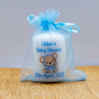 PERSONALISED 6CM TEDDY BEAR  FAVOUR CANDLES PK 10 M010