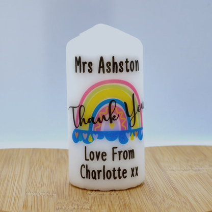 PERSONALISED RAINBOW THANK YOU CANDLE P070