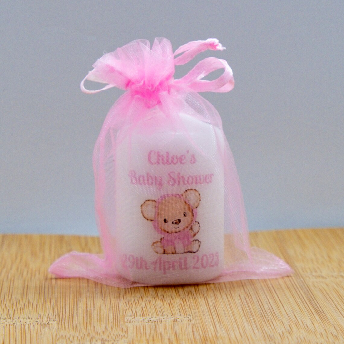 PERSONALISED 6CM TEDDY BEAR  FAVOUR CANDLES PK 10 M010