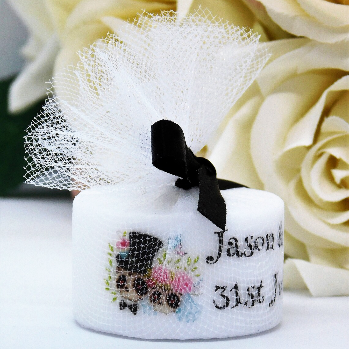 PERSONALISED PK10 GOTHIC TEALIGHT WEDDING FAVOURS TL009