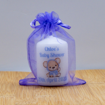 PERSONALISED 6CM TEDDY BEAR  FAVOUR CANDLES PK 10 M010