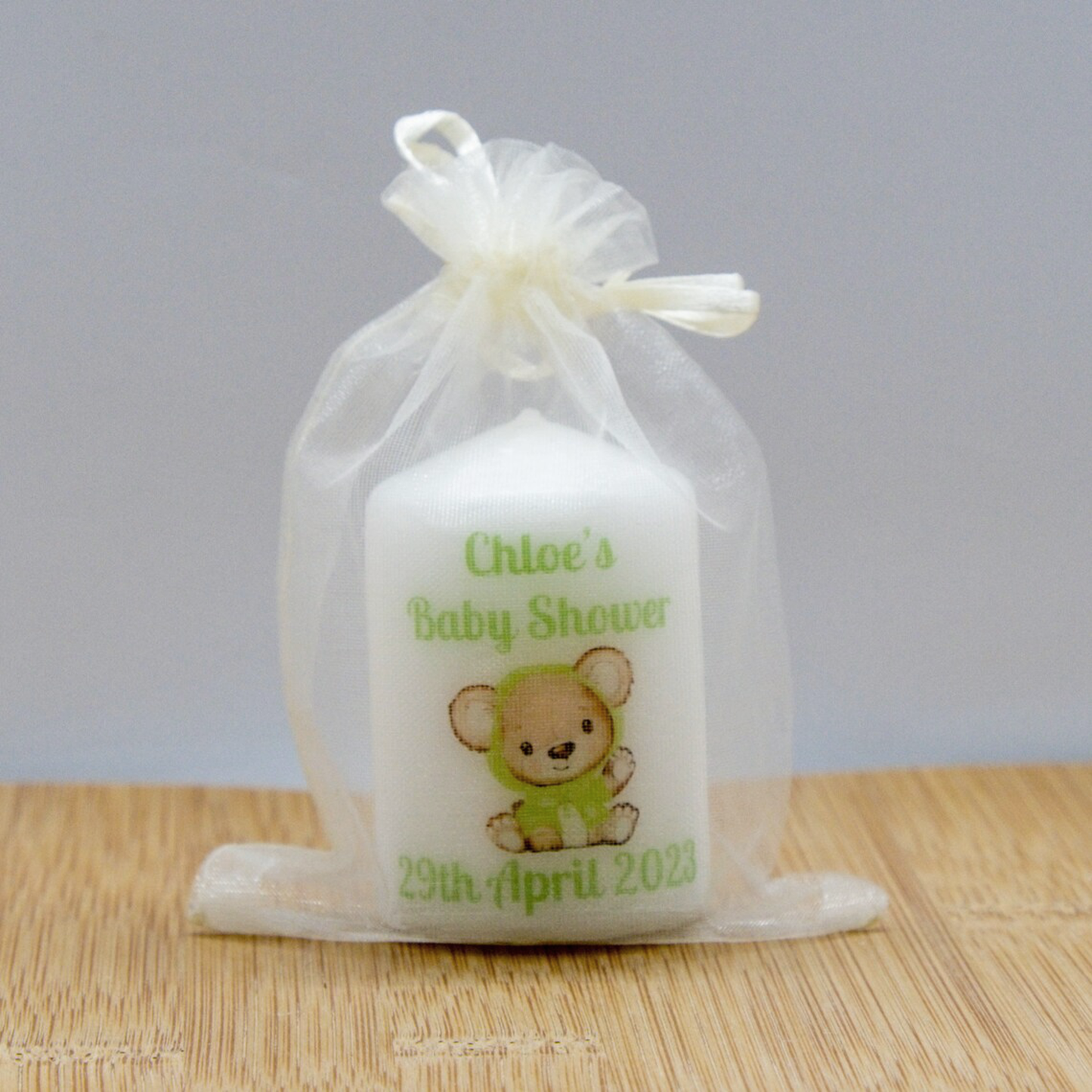 PERSONALISED 6CM TEDDY BEAR  FAVOUR CANDLES PK 10 M010