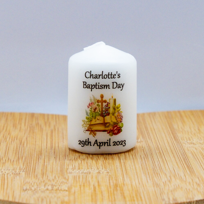 PERSONALISED PK10 RUSTIC/VINTAGE 6CM CANDLE FAVOURS M020