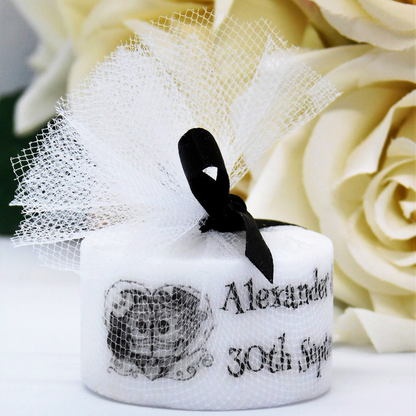 PERSONALISED PK10 GOTHIC TEALIGHT WEDDING FAVOURS TL009