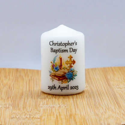 PERSONALISED PK10 RUSTIC/VINTAGE 6CM CANDLE FAVOURS M020