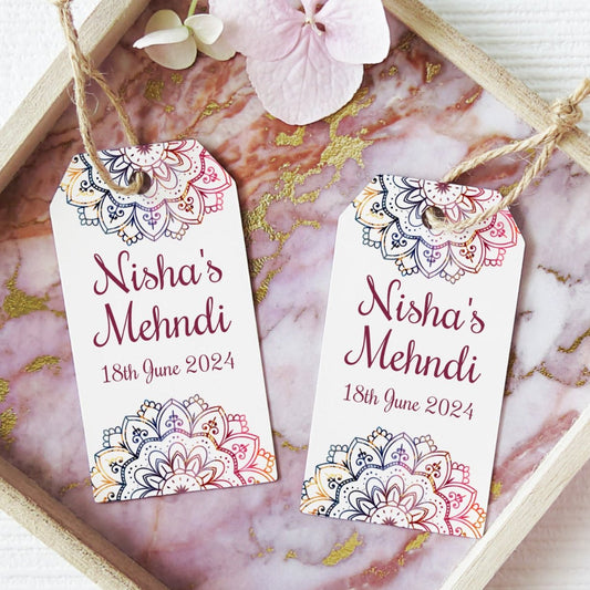 PERSONALISED RED MEHNDI FAVOUR TAGS T041