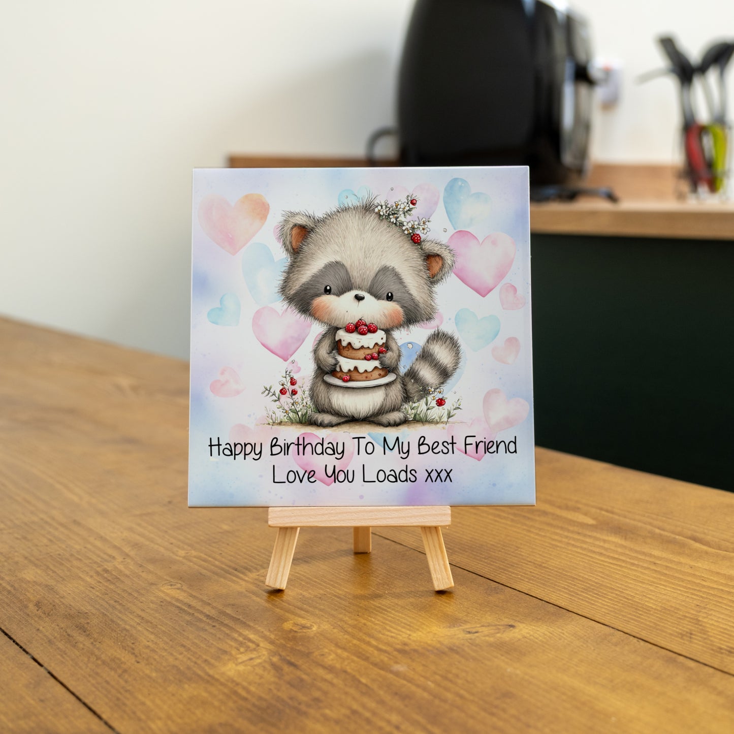 PERSONALISED 15CM BIRTHDAY CERAMIC TILE WITH WOODEN EASEL (10 DESIGNS)