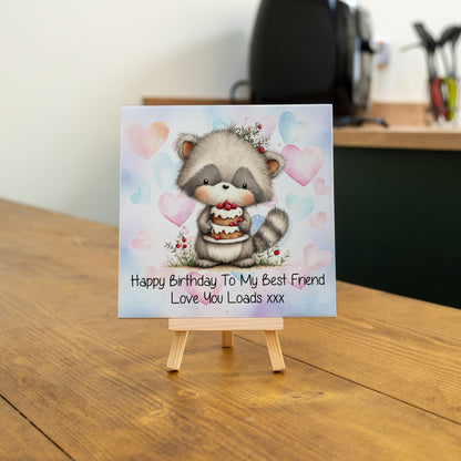 PERSONALISED 15CM BIRTHDAY CERAMIC TILE WITH WOODEN EASEL (10 DESIGNS)
