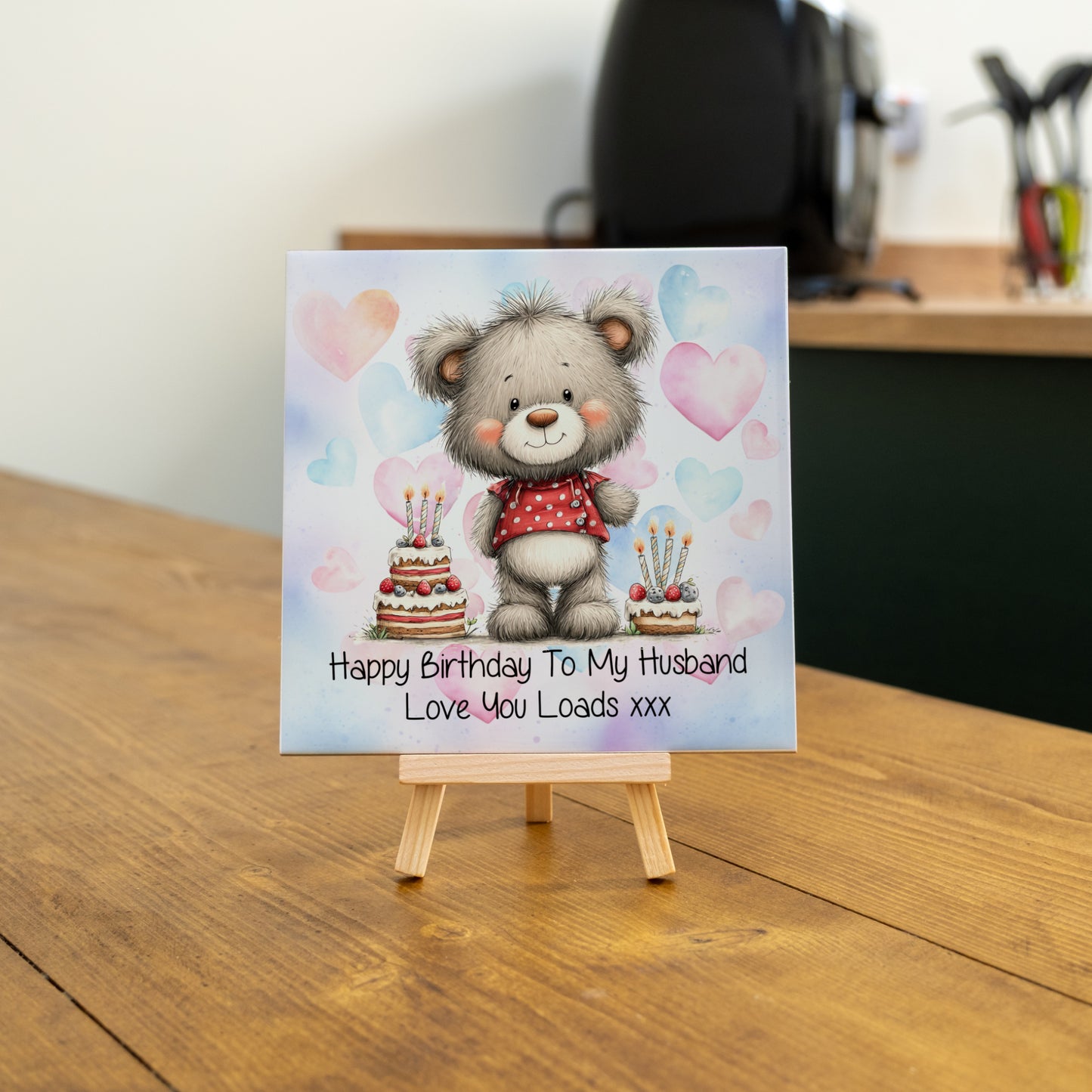 PERSONALISED 15CM BIRTHDAY CERAMIC TILE WITH WOODEN EASEL (10 DESIGNS)