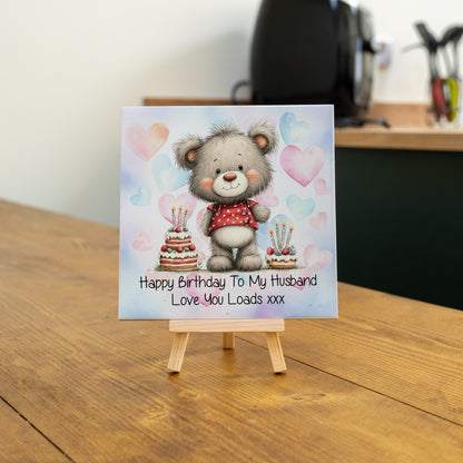 PERSONALISED 15CM BIRTHDAY CERAMIC TILE WITH WOODEN EASEL (10 DESIGNS)