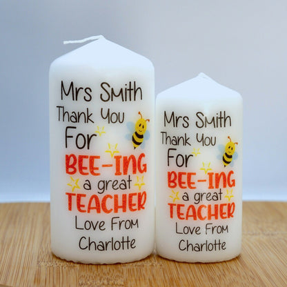 Personalised Thank You for Bee-ing a Great Teacher Candle