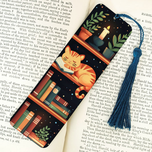 Decorative bookmark with tassel on an open book