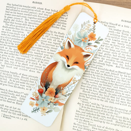 Fox-themed bookmark on an open book