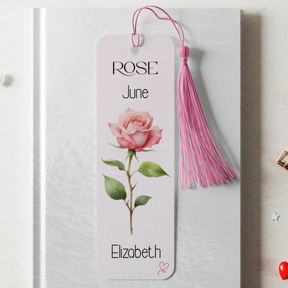 PERSONALISED BIRTH FLOWER METAL BOOKMARK WITH TASSEL