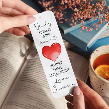PERSONALISED HEART TEACHER THANK YOU BOOKMARK