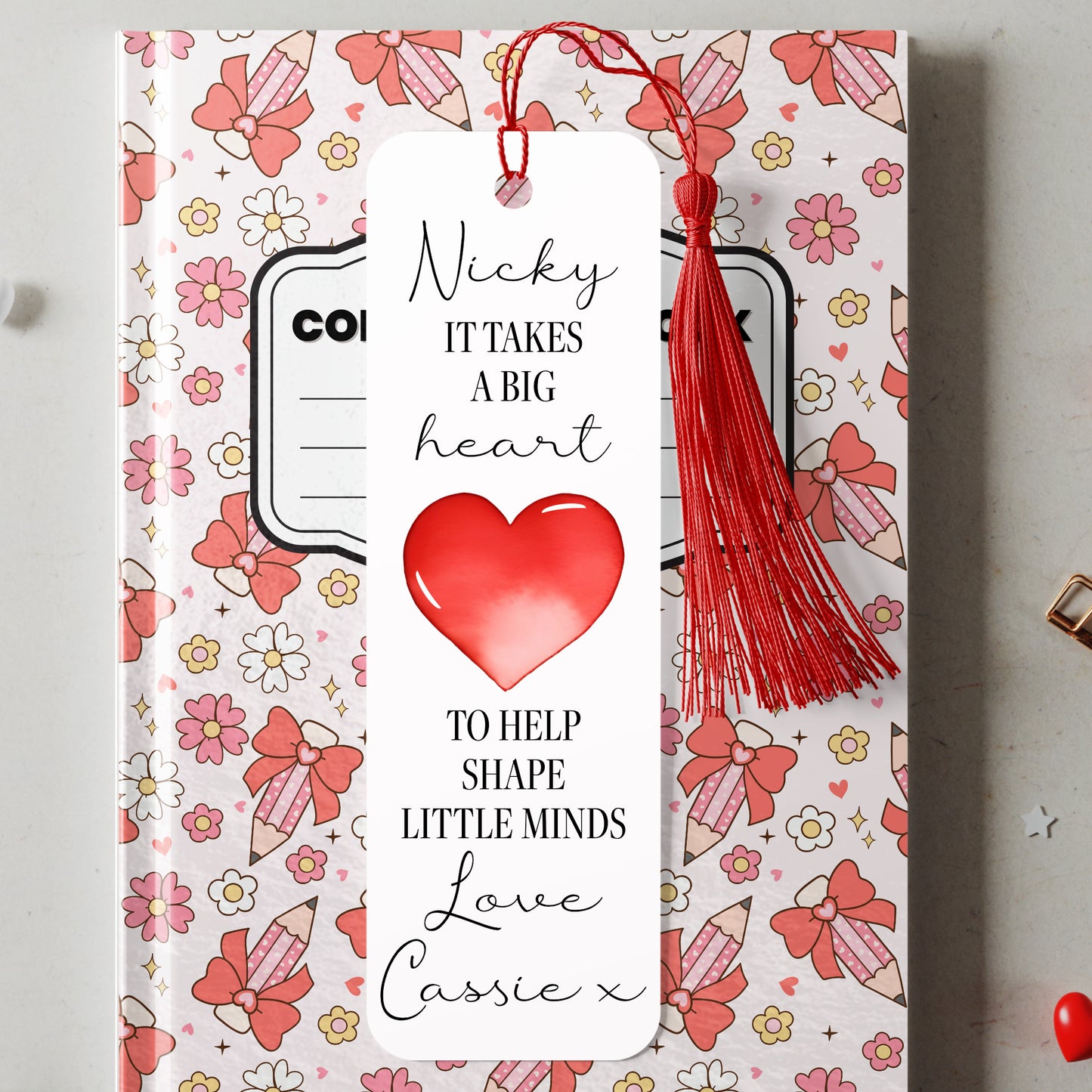 PERSONALISED HEART TEACHER THANK YOU BOOKMARK