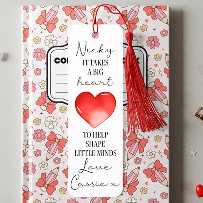 PERSONALISED HEART TEACHER THANK YOU BOOKMARK
