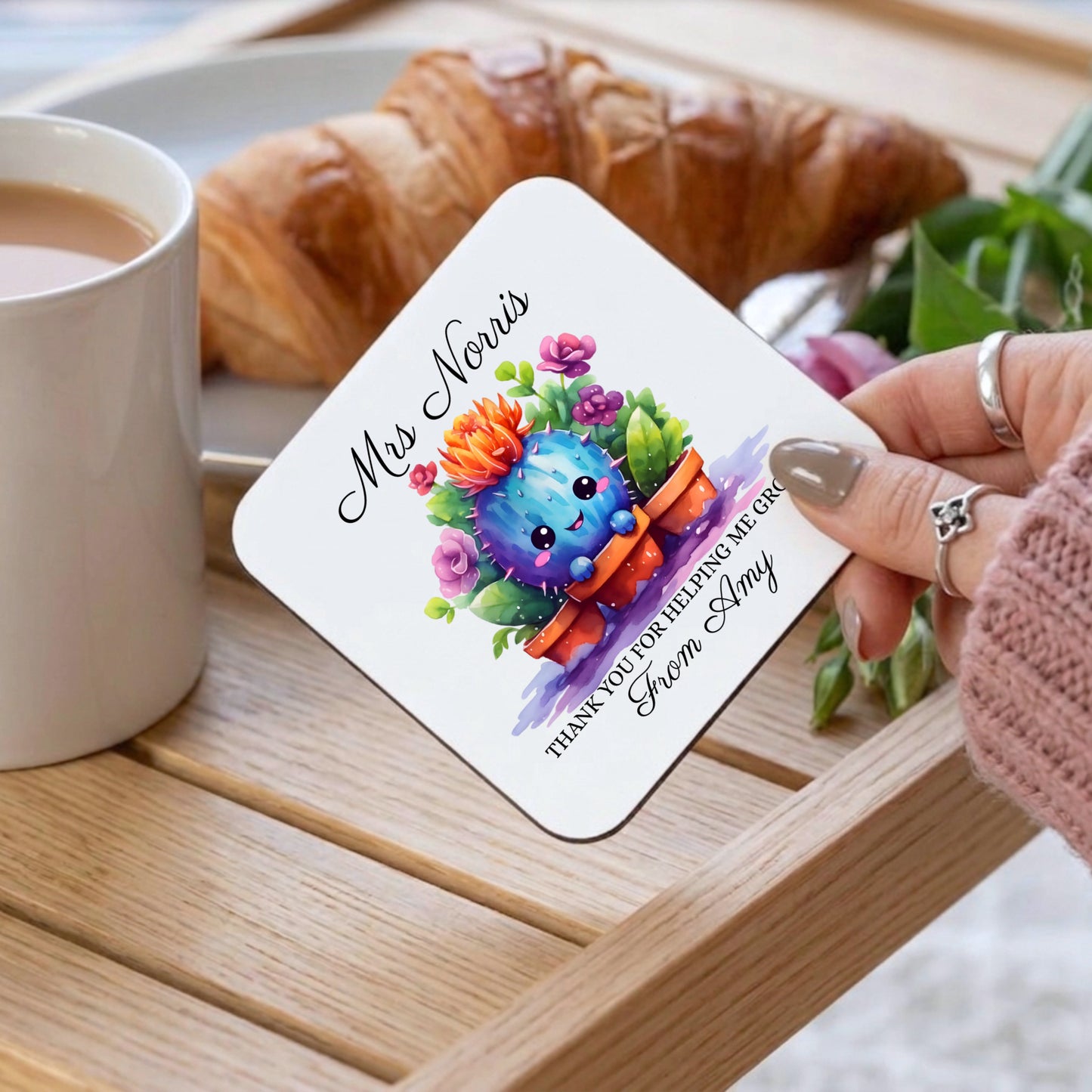 PERSONALISED THANK YOU CACTUS TEACHER MUG SET