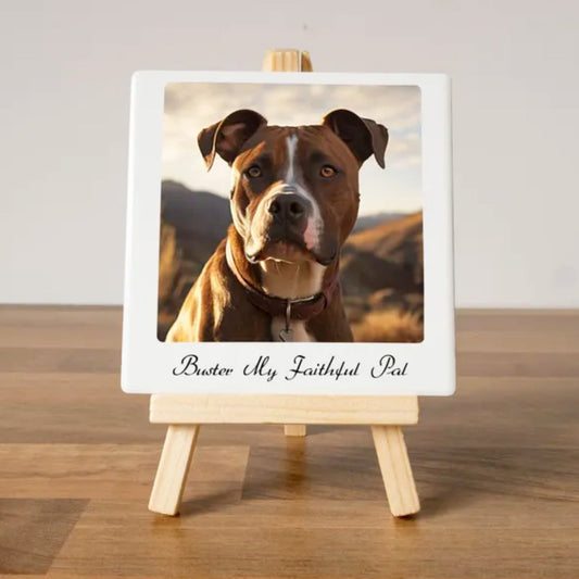 PERSONALISED PET PHOTO PLAQUE CERAMIC TILE WITH EASEL