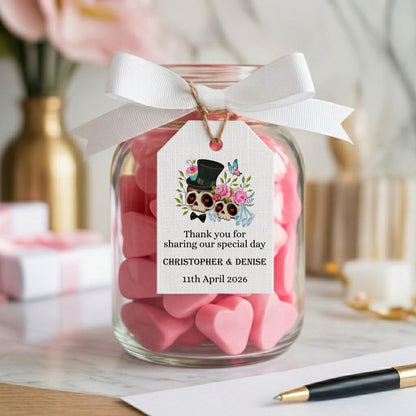 PERSONALISED SUGAR SKULL WHITE WEDDING FAVOUR TAGS (PK 15)