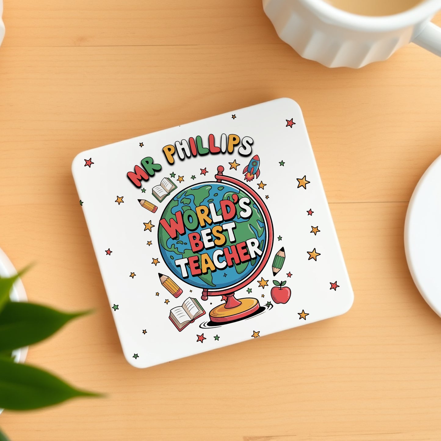 CUSTOM BEST TEACHER MUG AND COASTER SET