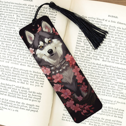 Bookmark with wolf design on an open book