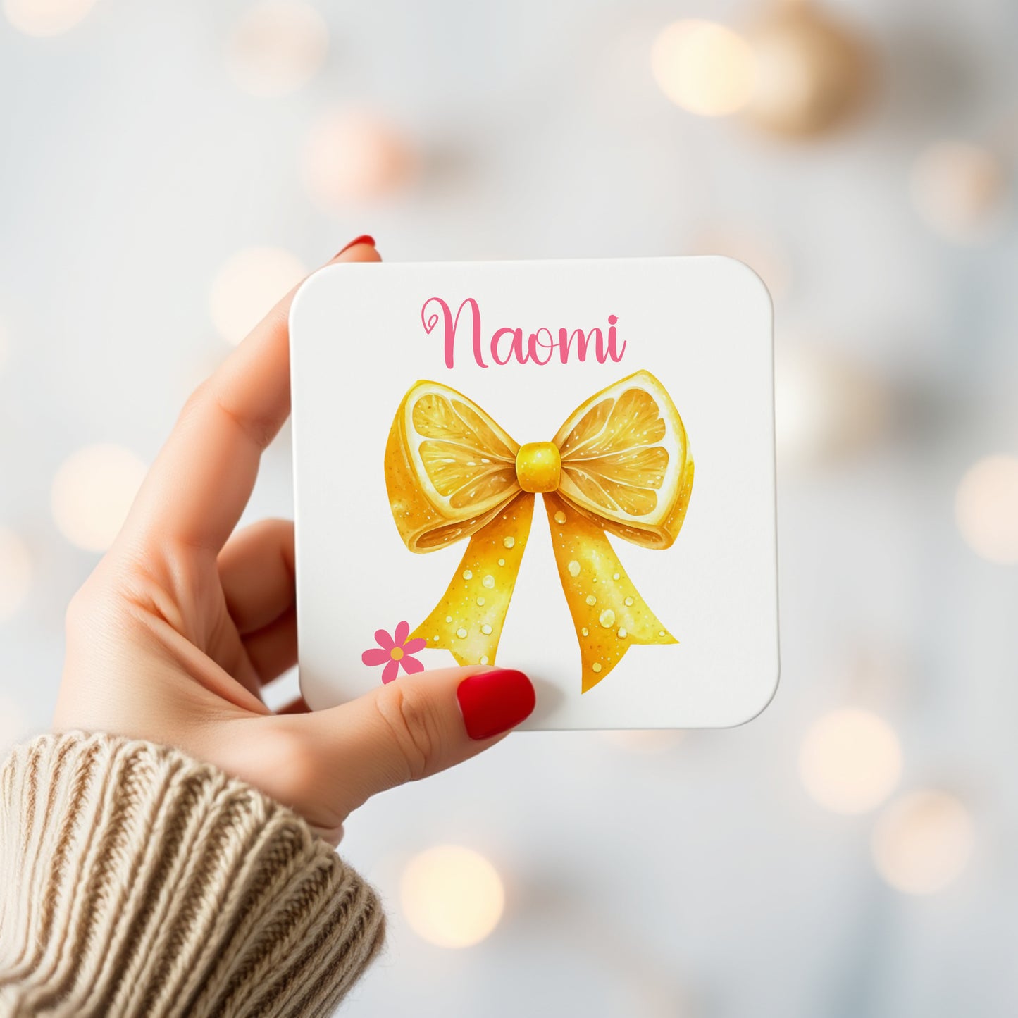 PERSONALISED LEMON BOW MUG AND COASTER SET MG143