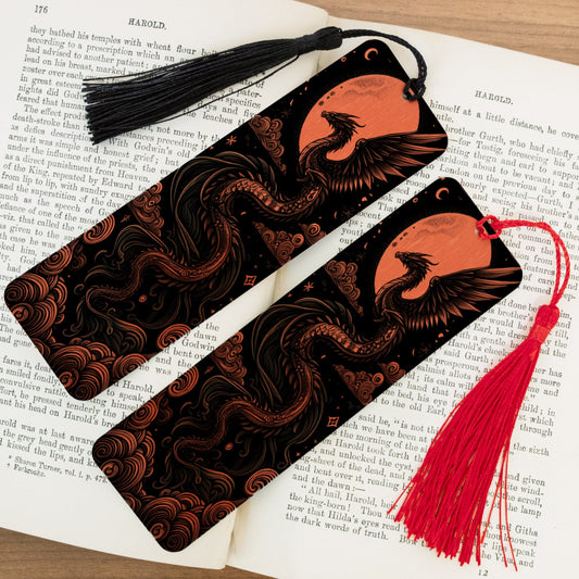 Decorative bookmarks with tassels on an open book