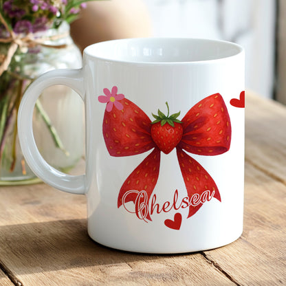 PERSONALISED STRAWBERRY BOW MUG AND COASTER SET MG143